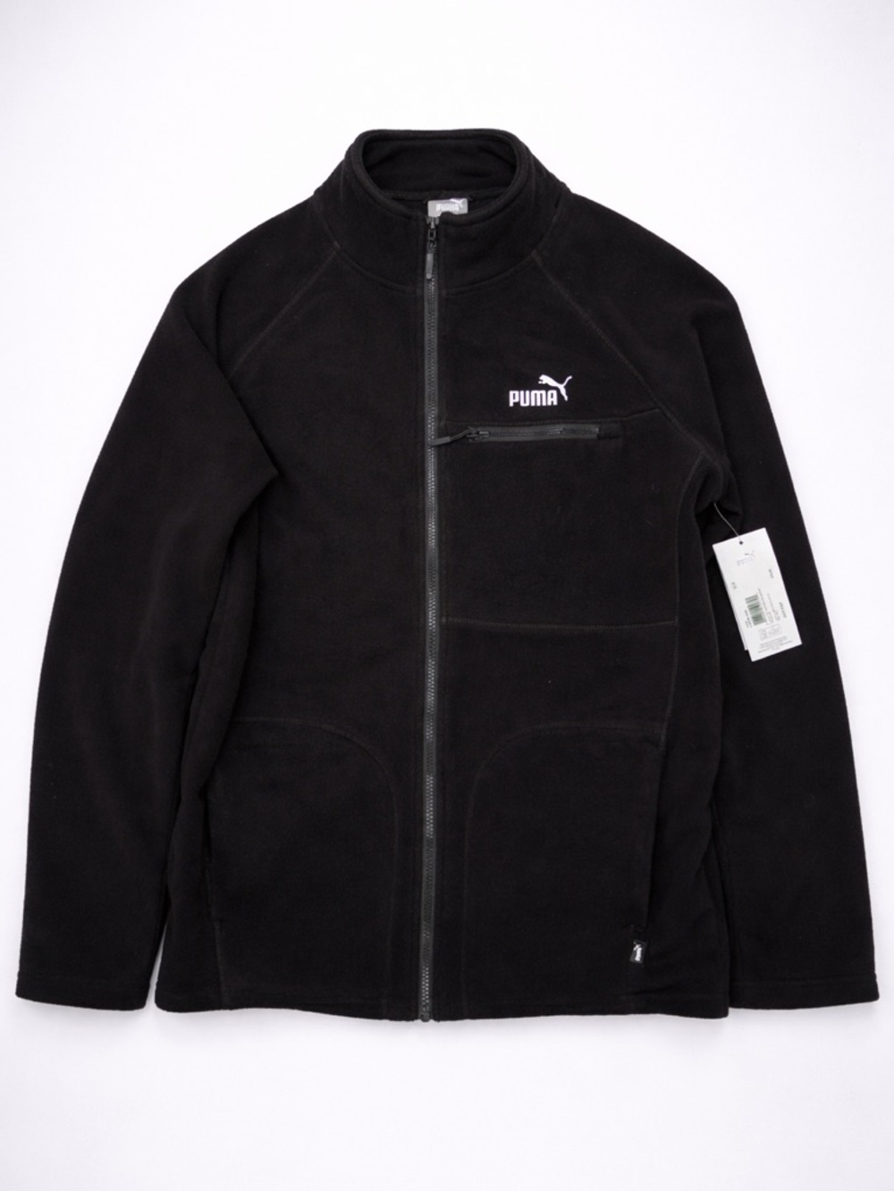 Puma Polar Fleece Jacket‎ Mens Medium Black Full Zip Pockets Logo Outdoor NWT